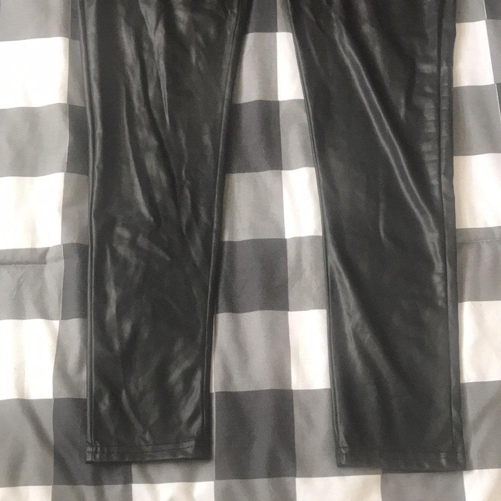 Faux Leather Moto Black Pull On Tights Leggings Sz Large L - Picture 5 of 15